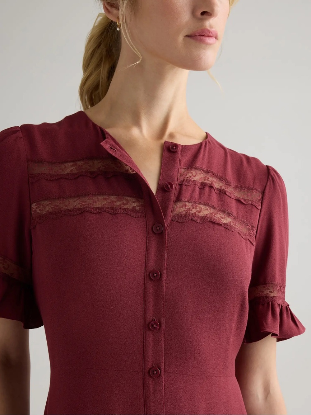 Lightweight Crepe Lace Inset Midi Dress - Picture 2 of 7